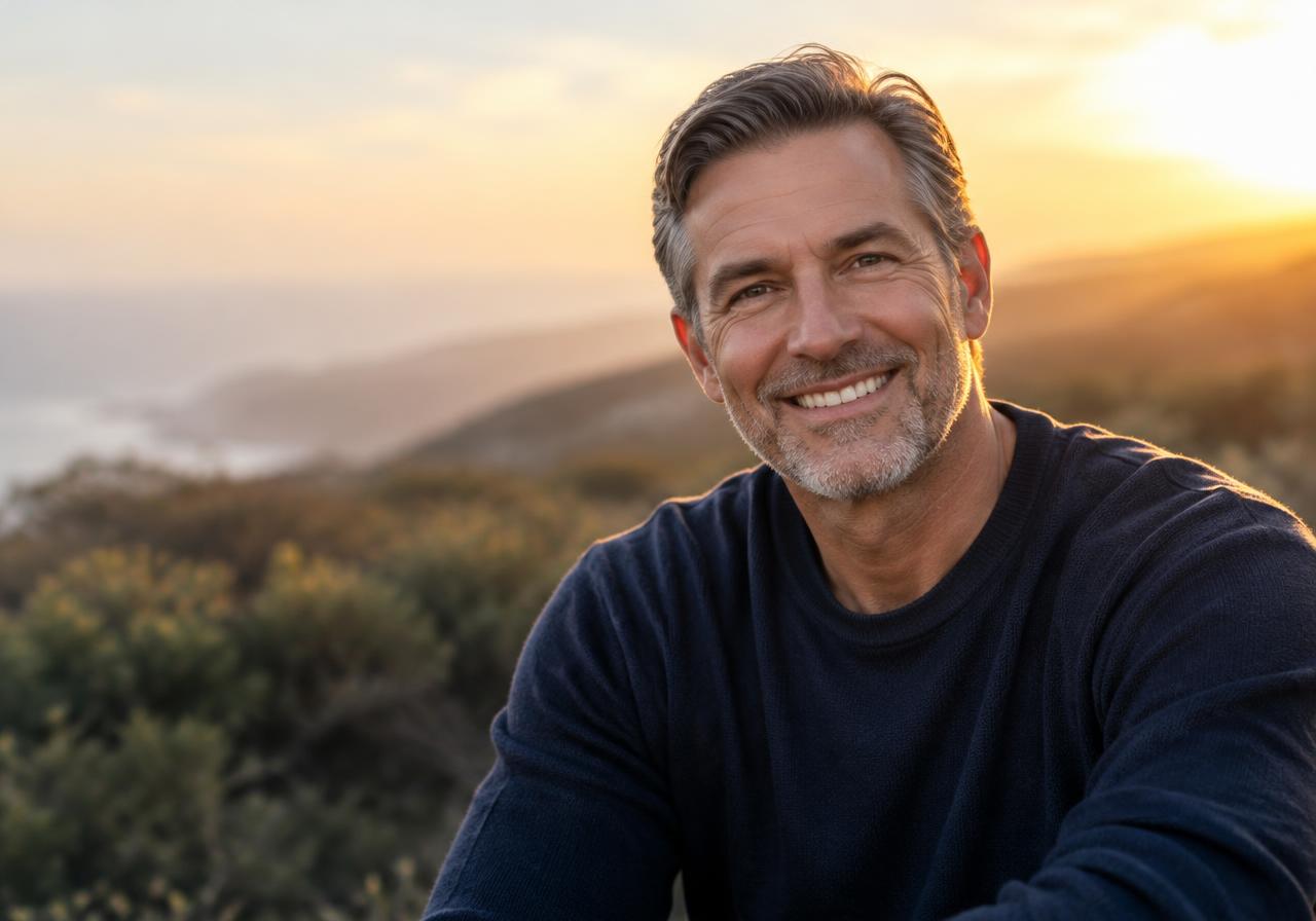 Smiling man in his fifties enjoying the outdoors